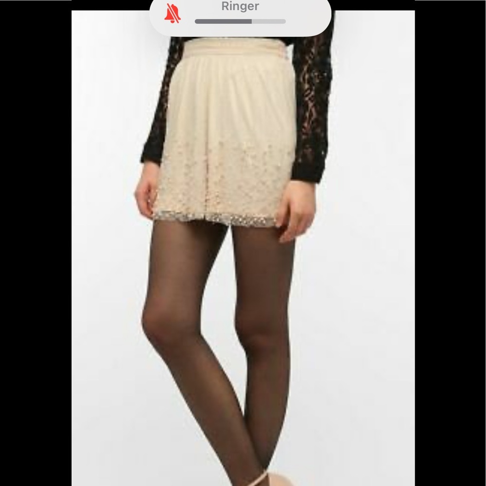 Beaded Cream Mini Skirt